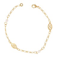 Bracelet plaqué or perles d'imitations blanches et forme amandes filigranées