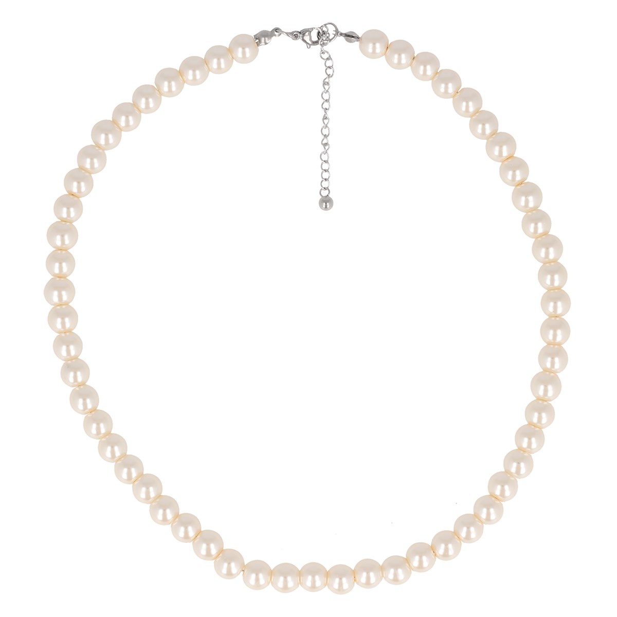 Collier acier Perles blanches d'imitations 40cm + 5cm