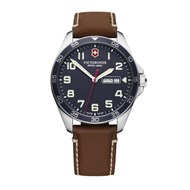 Montre Homme Victorinox FIELDFORCE, boîtier acier inoxydable, bracelet cuir marron - 42 mm