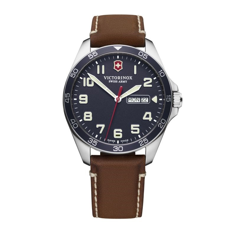 Montre Homme Victorinox FIELDFORCE, boîtier acier inoxydable, bracelet cuir marron - 42 mm