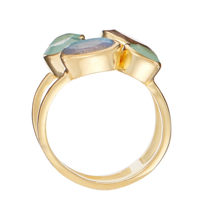 Bague dorée 'Tatiana' Labradorite et Aqua Calci - vue 4