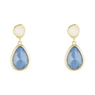 Boucles d'oreilles dorées montées d'une aventurine bleue, quartz rose 'Lauren'