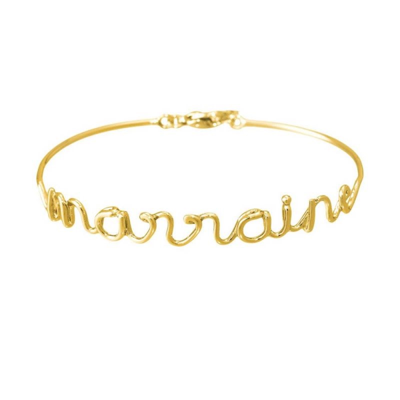 'MARRAINE' bracelet jonc en fil lettering doré à message