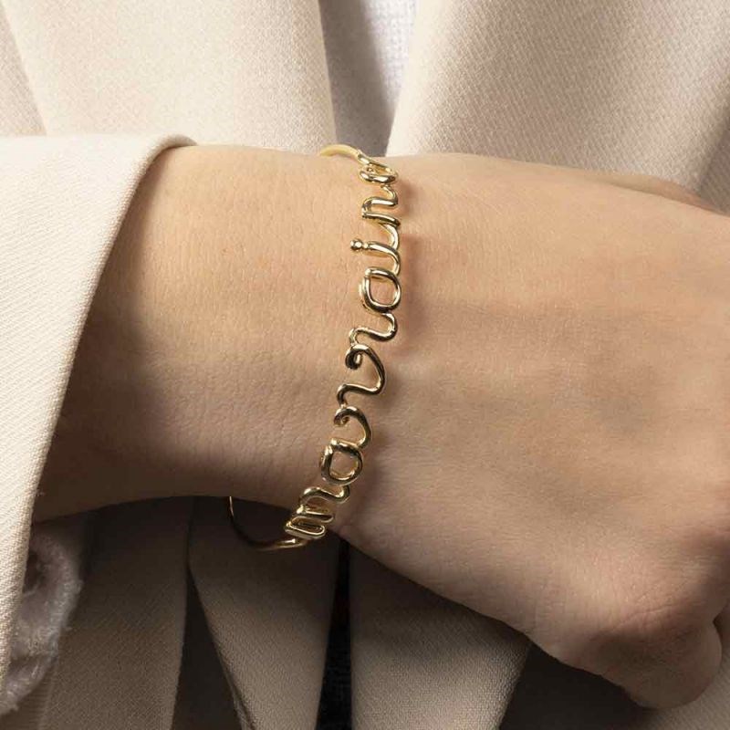 'MARRAINE' bracelet jonc en fil lettering doré à message - vue 2
