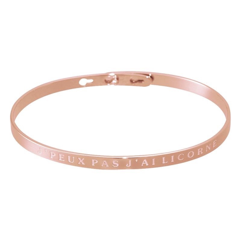 'J'PEUX PAS J'AI LICORNE' bracelet jonc rosé à message