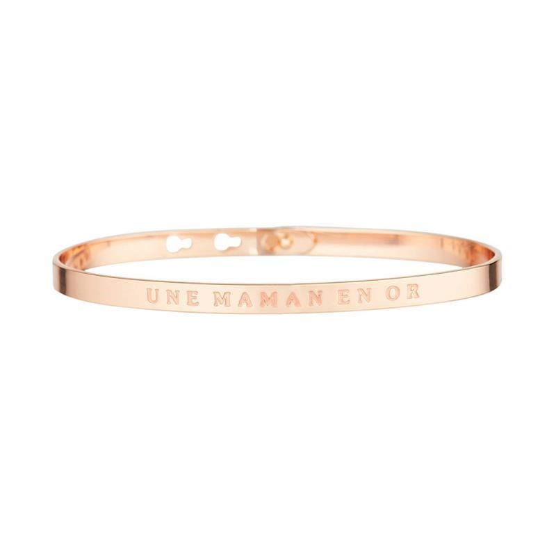 'UNE MAMAN EN OR' bracelet jonc rosé à message