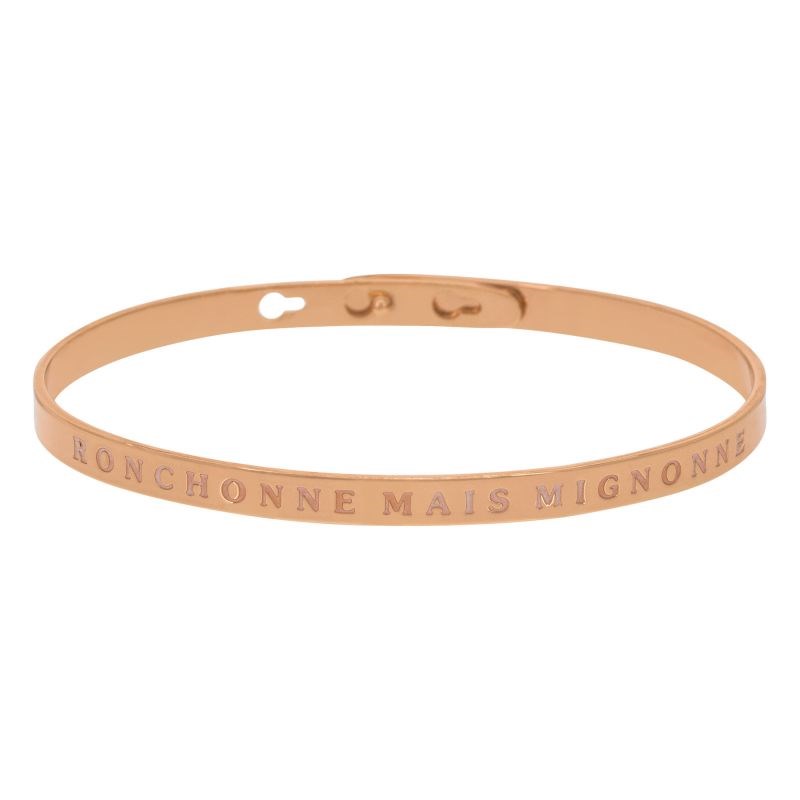 'RONCHONNE MAIS MIGNONNE' bracelet jonc rosé à message