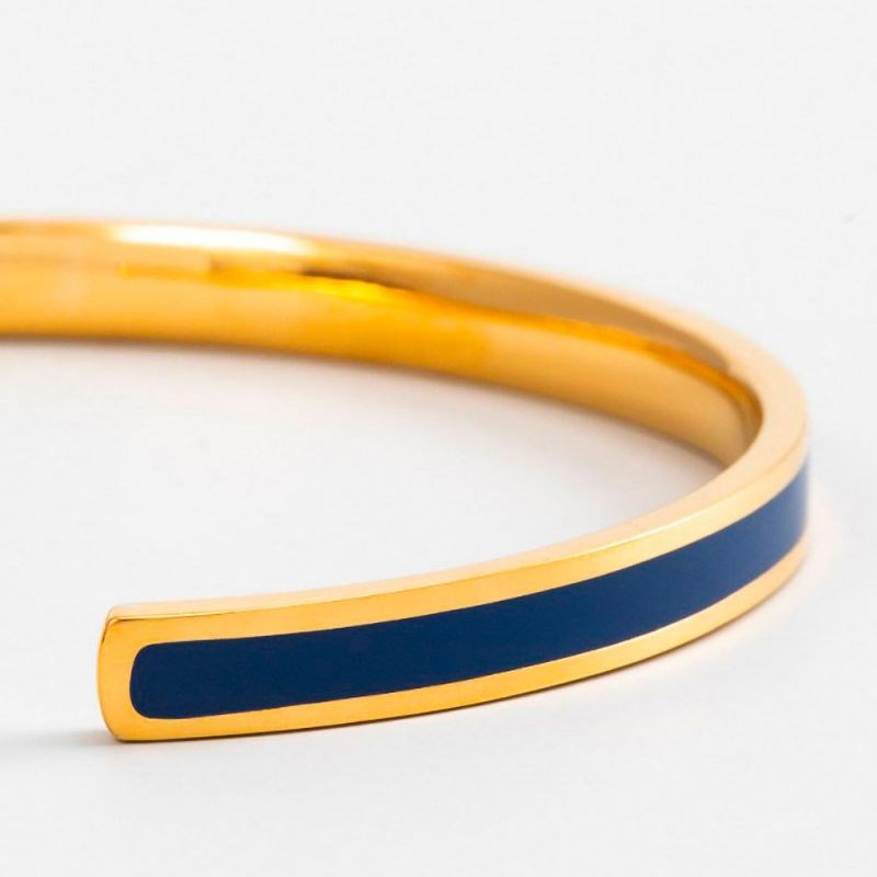 Bracelet jonc ouvert 'CORFOU'' émail Bleu finition dorée - vue 2