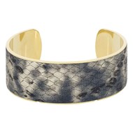 Bracelet manchette 'MACKAY' simili cuir serpent métallisé bleu finition dorée