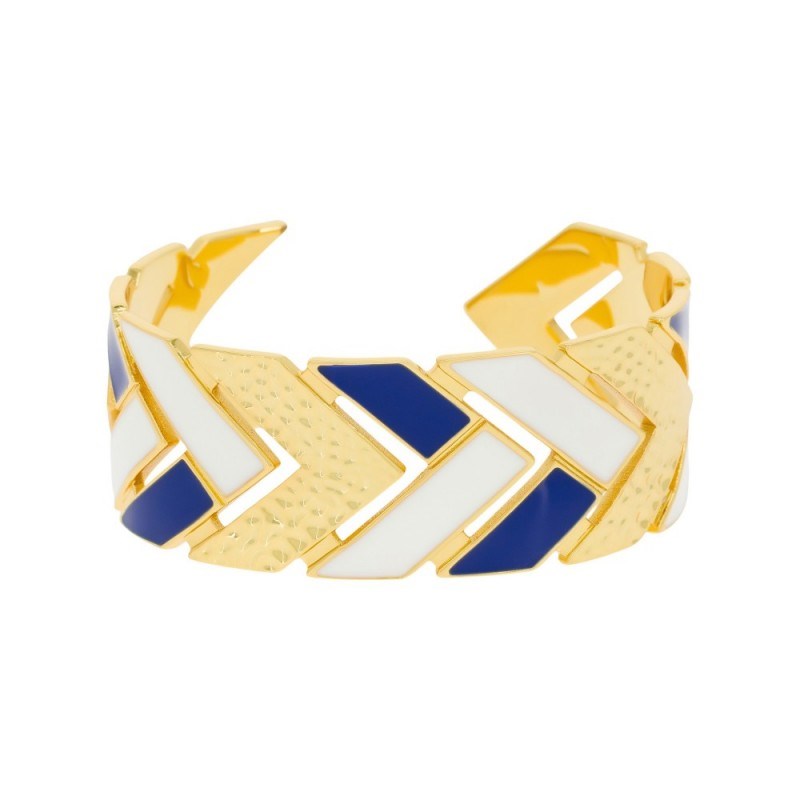 Bracelet manchette 'LISBONNE' Émail blanc et bleu finition dorée