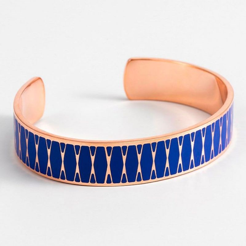 Bracelet ouvert 'PALMA' Émail bleu finition rosée - vue 2