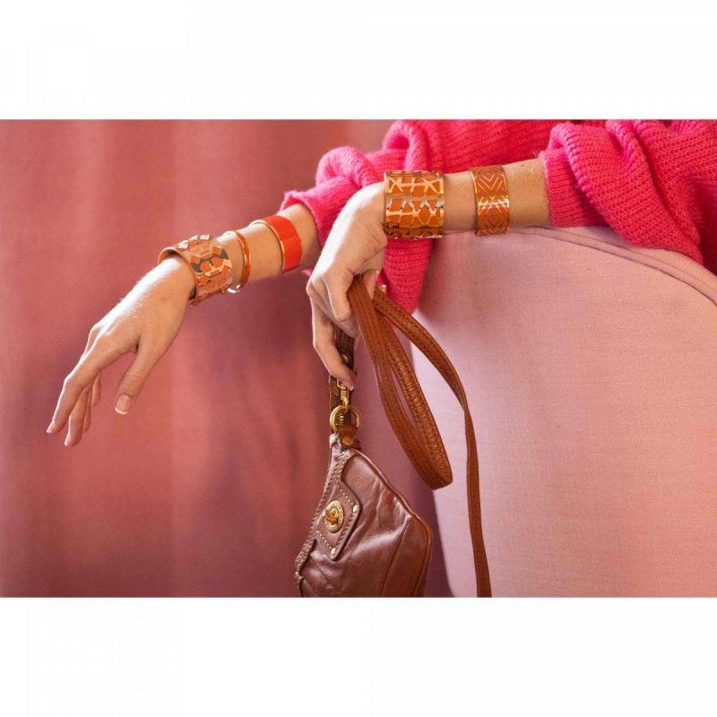 Bracelet manchette 'MEXICO'' Émail orange finition dorée - vue 4