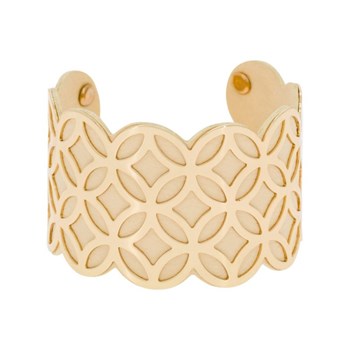 Bracelet manchette 'DUBAI' finition dorée simili cuir beige