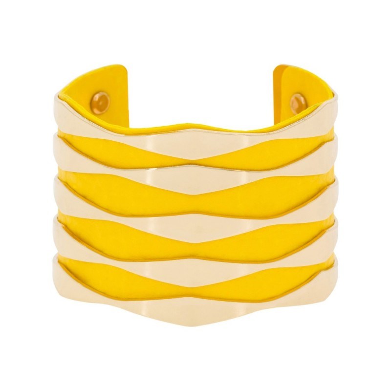Bracelet manchette 'ZADAR' finition dorée simili cuir jaune