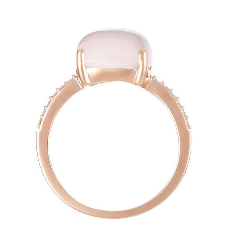 Bague Or Rose 'ROSE DRAGÉE' Diamants 0,11 carat et Quartz rose 4,8 carat - vue 2