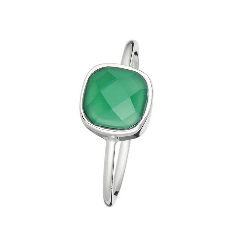 Bague argentée 'Ella' Agate verte