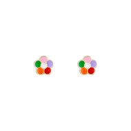 Boucles d'oreilles enfant 'Fleur Multicolore' Or Jaune, émail et zirconium