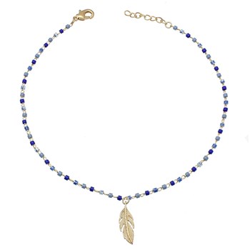 Chaîne de cheville plume pendante perles Miyuki dégradé de bleu Plaqué OR 750 3 microns