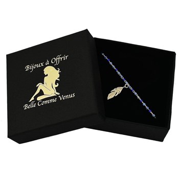 Verguld 750 3 micron Miyuki blauwe verloop parels enkelbandje met veer hanger