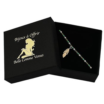 Gold plated 750 3 microns Miyuki green gradient pearls ankle chain with feather pendant