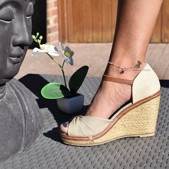 Anklet chain sun pendant Miyuki red, pink and white pearls Gold-plated 750 3 microns