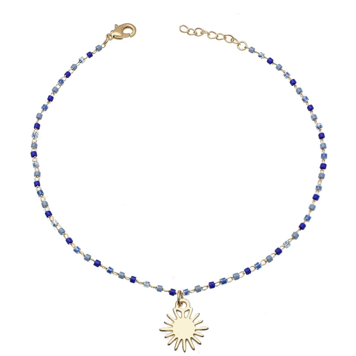 Chaîne de cheville soleil pendant perles Miyuki dégradé de bleu Plaqué OR 750 3 microns
