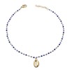 Chaîne de cheville coquillage cauri pendant perles Miyuki dégradé de bleu Plaqué OR 750 3 microns - vue V1