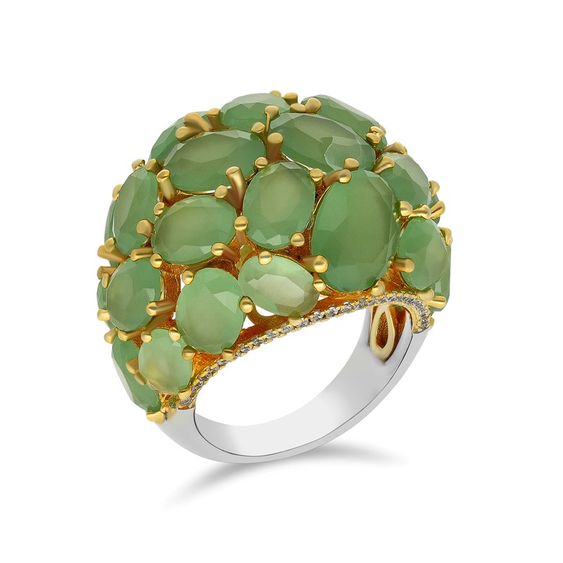 Bague argent doré cabochon pierre verte - Femme - Bague | MATY