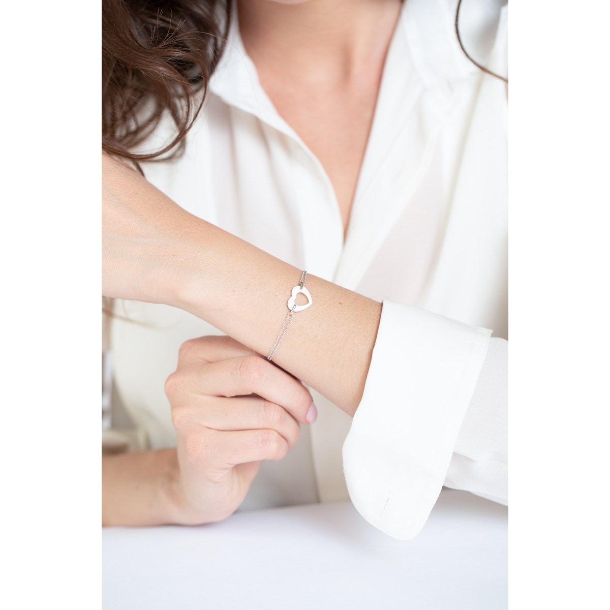 Bracelet souple mono-motif en Argent 925 millièmes et céramique - blanc brillant - vue 2