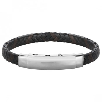 Bracelet souple mono-motif en Acier 316L et cuir - blanc brillant