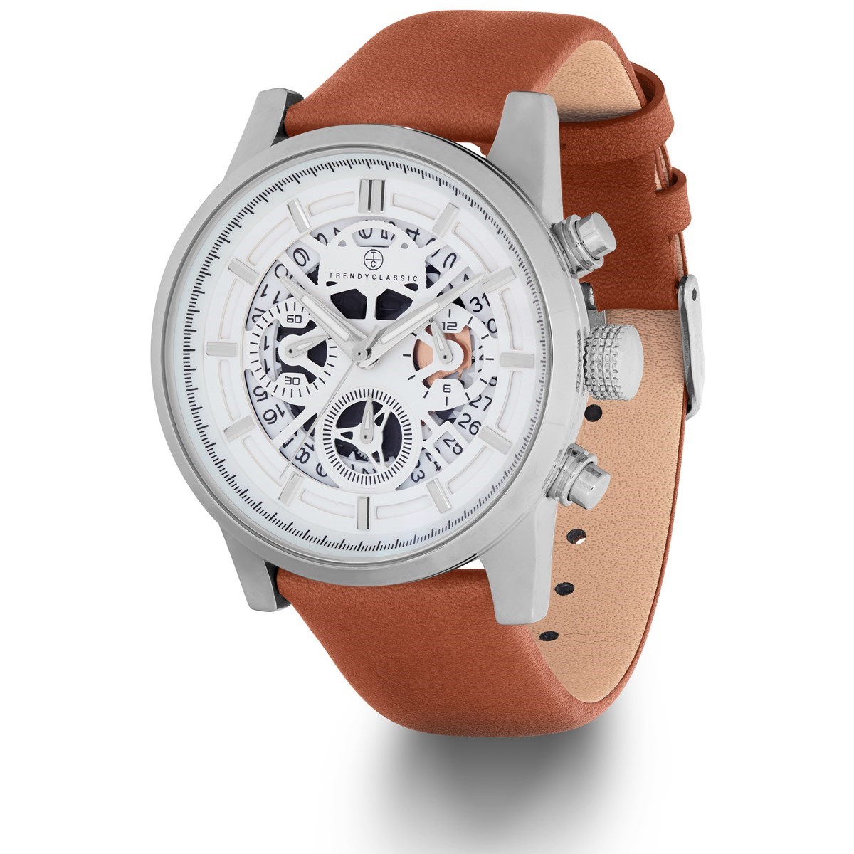Montre chronographe squelette avec date bracelet cuir collection horlogère française OCTAVE - vue 2