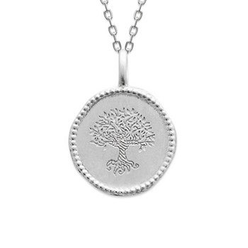Collier pendentif arbre de vie médaille ronde Argent 925 Rhodié