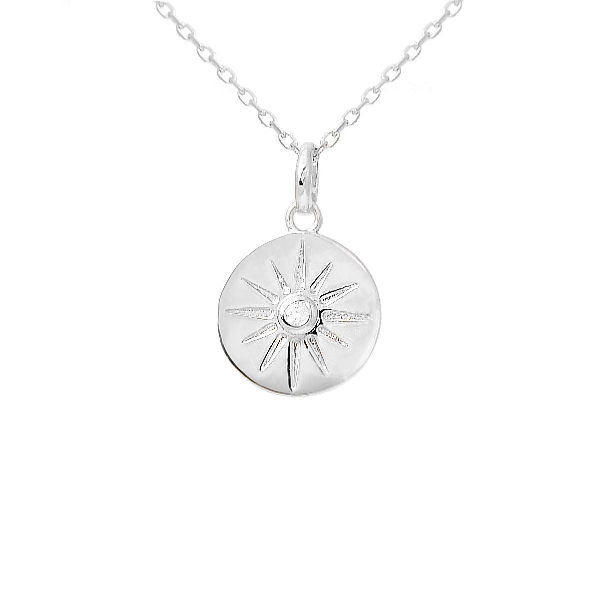 Collier médaille soleil oxyde de zirconium Argent 925 Rhodié