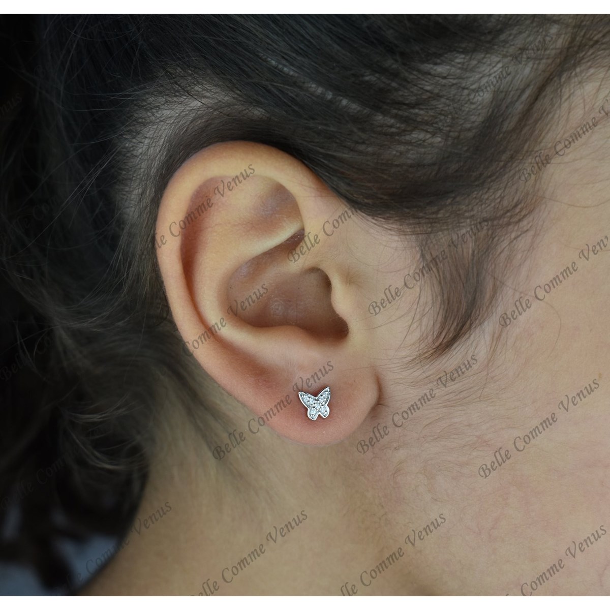 Boucles d'oreilles papillon oxyde de zirconium Argent 925 Rhodié - vue 2