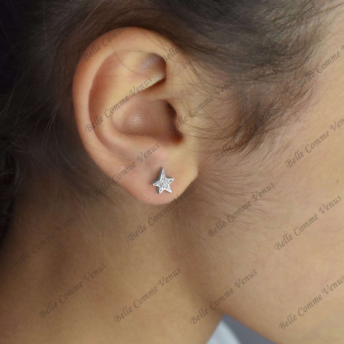 Boucles d'oreilles étoile oxyde de zirconium Argent 925 Rhodié - vue 2