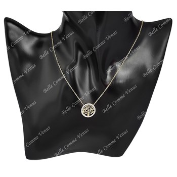 Collier arbre de vie cercle serti d'oxyde de zirconium Plaqué OR 750 3 microns 2 tons