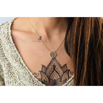 Collier arbre de vie cercle serti d'oxyde de zirconium Plaqué OR 750 3 microns 2 tons