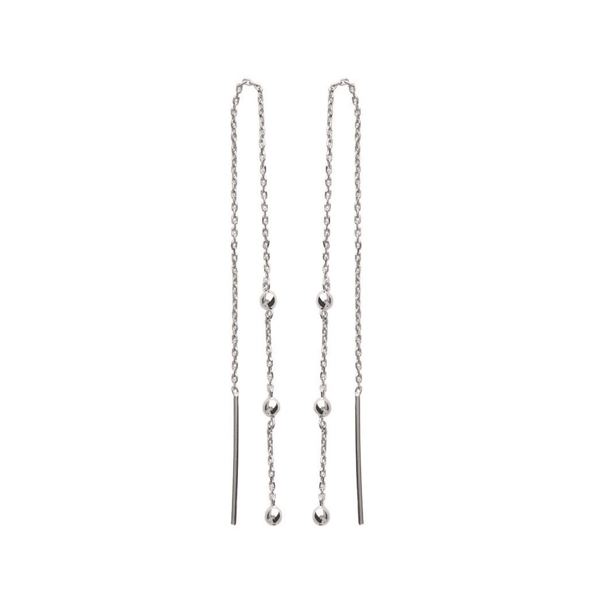Boucles d'oreilles traversantes chaînes perles de billes Argent 925 Rhodié