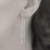 Boucles d'oreilles traversantes chaînes perles de billes Argent 925 Rhodié - vue V2