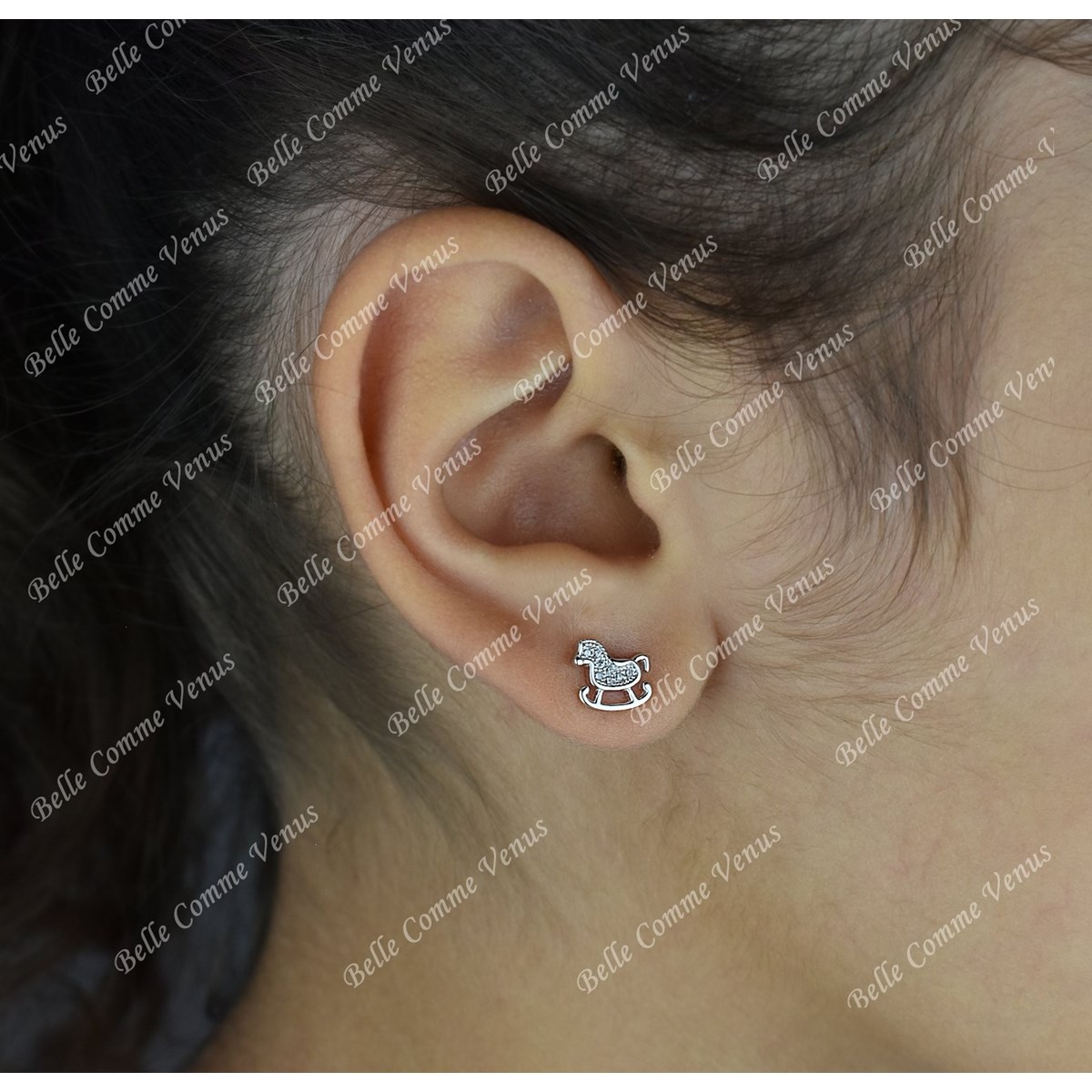 Boucles d'oreilles cheval à bascule serti d'oxyde de zirconium Argent 925 Rhodié - vue 2