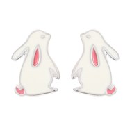 Boucles d'oreilles lapin émail blanc et rose Argent 925 Rhodié