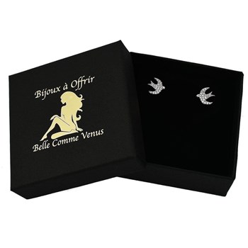 Zwaluw oorbellen bezet met zirkoniumoxide 925 gerhodineerd zilver