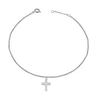 Chaîne de cheville croix sertie d'oxyde de zirconium Argent 925 Rhodié