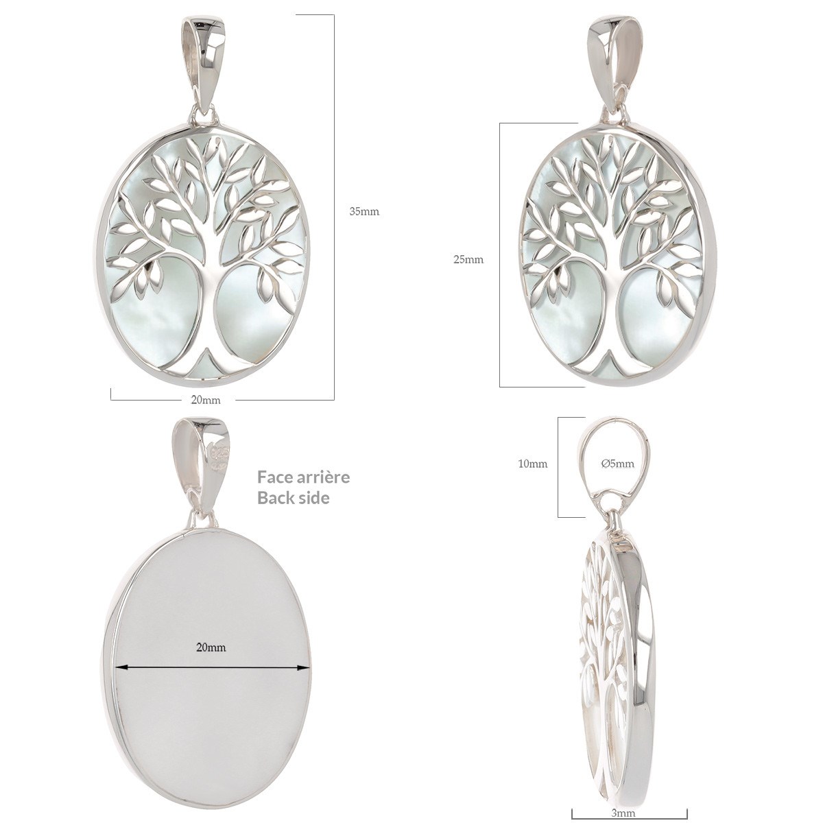 Pendentif Thalia Argent 925 et Nacre Blanche | Arbre de Vie ADEN | Bijou Symbolique - vue 3