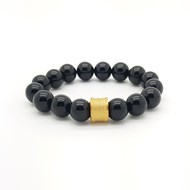 Bracelet de perles Onyx noir et doré 10 mm