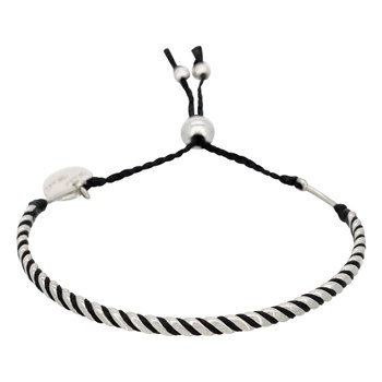 Bracelet Homme ajustable acier, perles et cordon noir 'BLACK WAX'