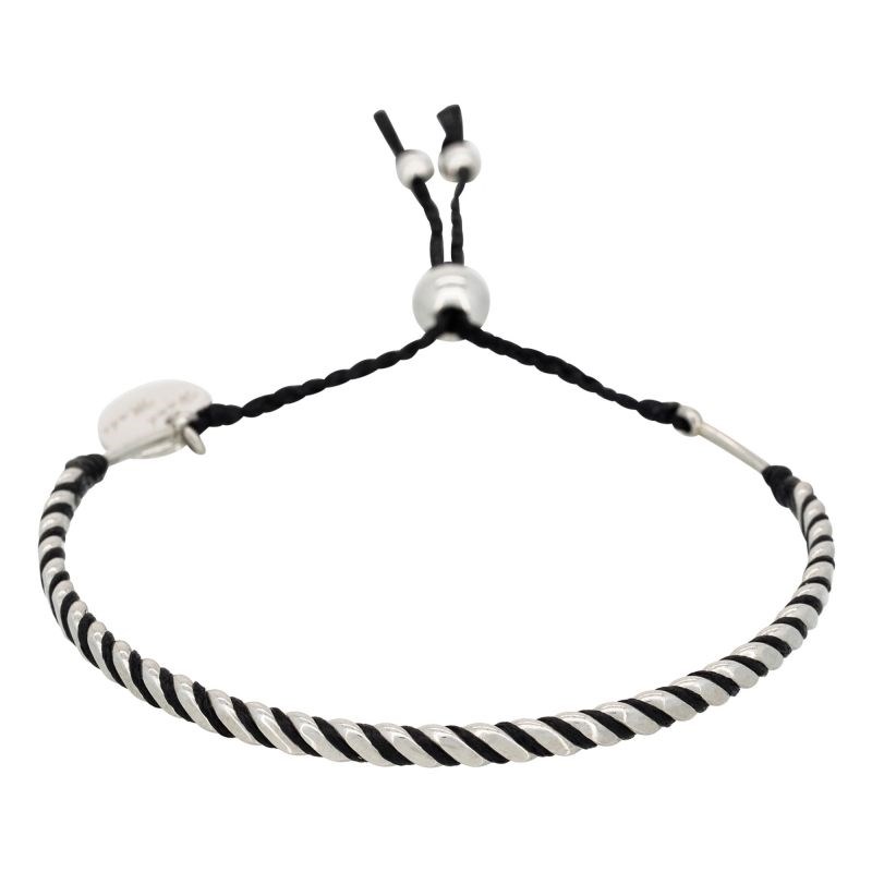 Bracelet Homme ajustable acier, perles et cordon noir 'BLACK WAX'