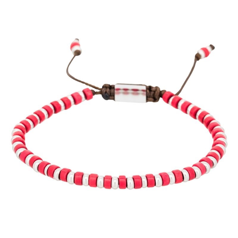 Bracelet Homme ajustable acier et perles de rocaille rouge 'RED DISK STONE'