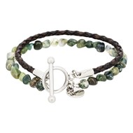 Bracelet Homme double tour cuir et pierres vert 'BROWN BLEND'