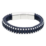 Bracelet Homme acier et cuir bleu marine 'OLIVER'